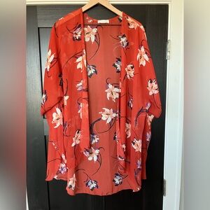 Emory Park Red Floral Kimono Blouse